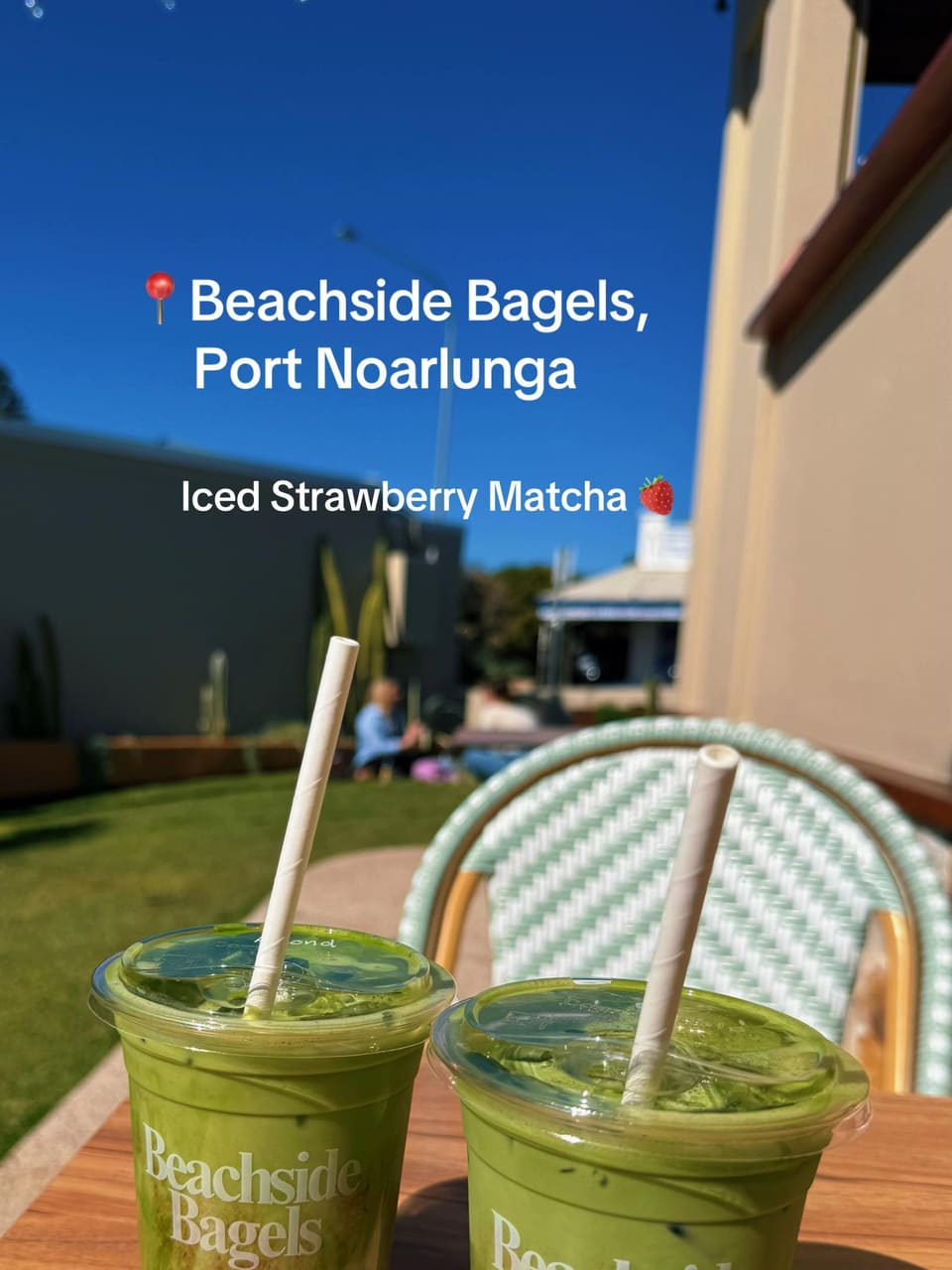 Iced strawberry matcha at Beachside Bagels, Port Noarlunga