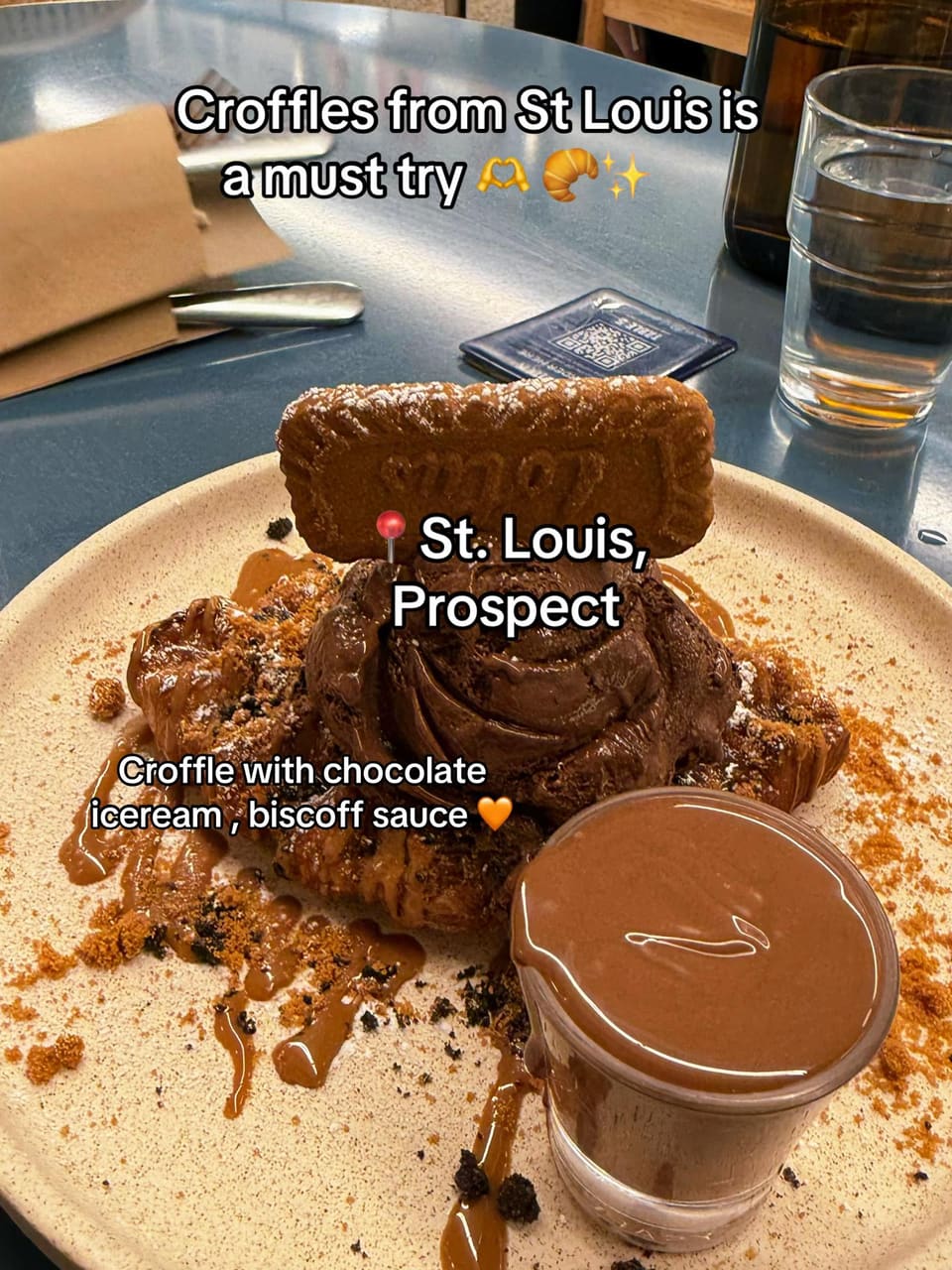 Croffle with chocolate ice cream and biscoff sauce at St Louis, Prospect