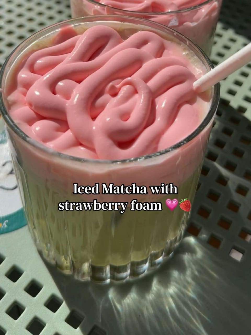 Iced matcha with strawberry foam at Yolk Cafe, Walkerville